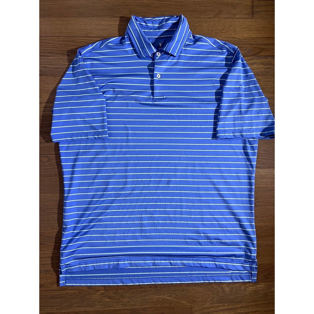 Fairway & Greene Mens Blue White Striped Performance Golf Polo Shirt Size Large